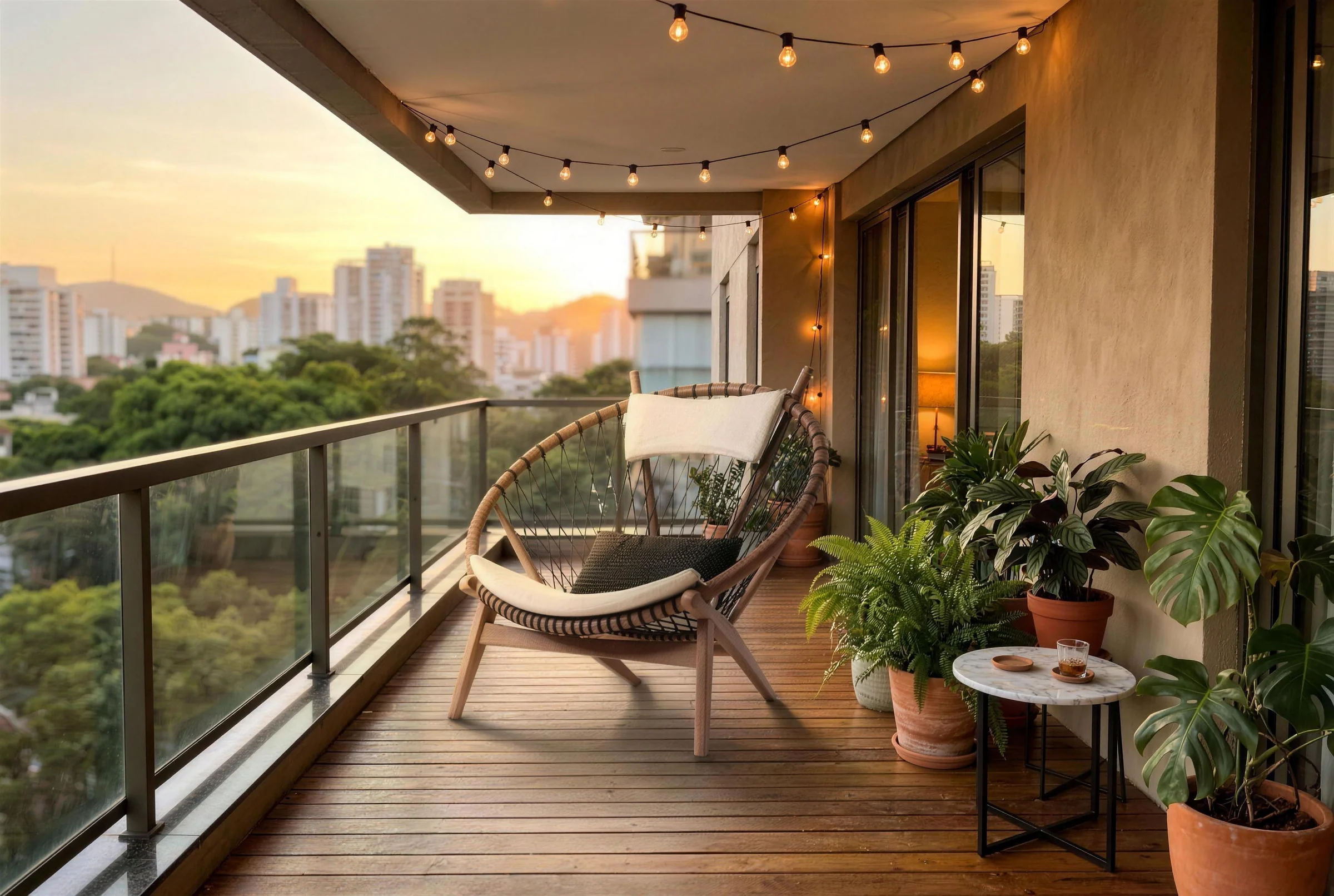 A balcony with the chair inserted