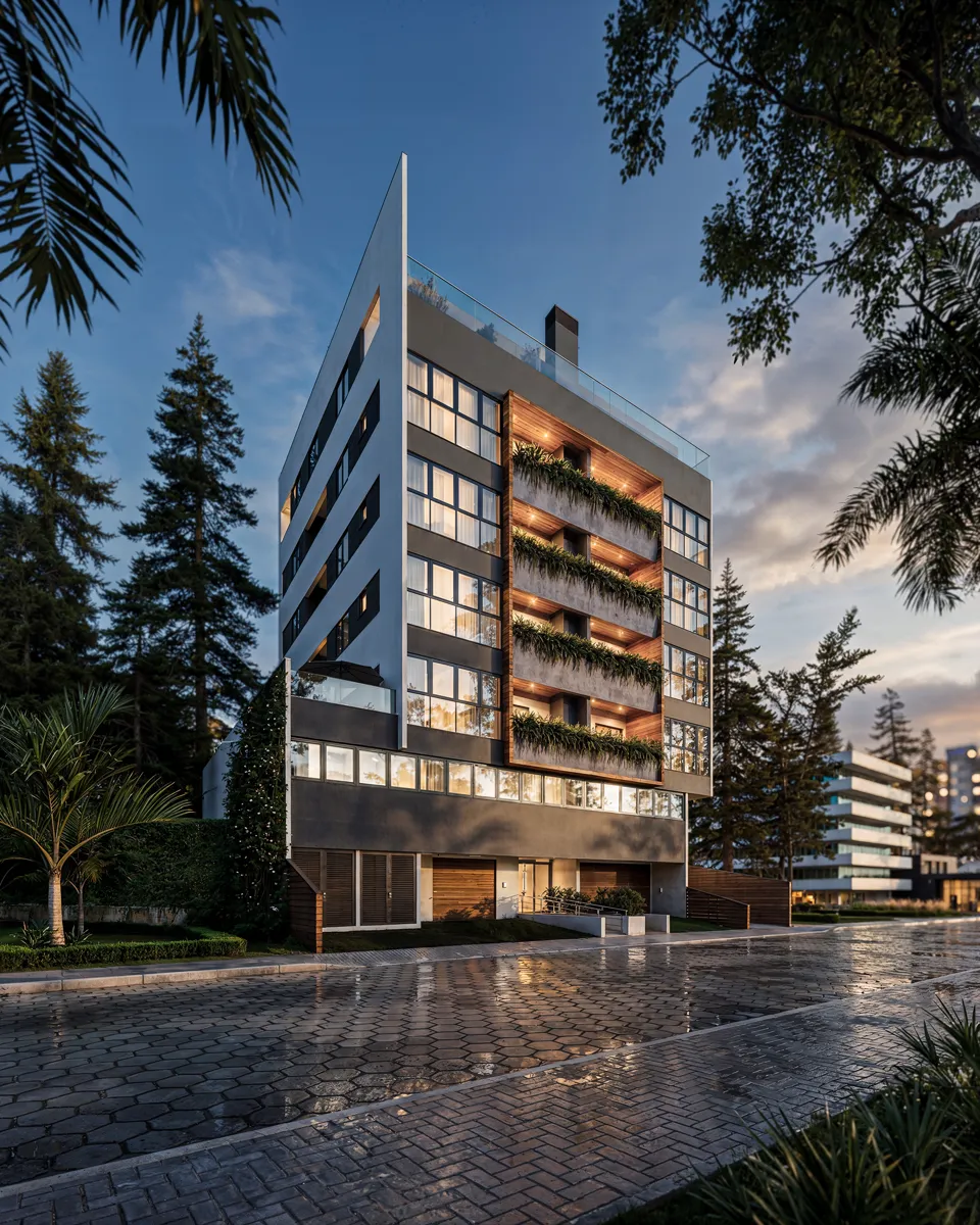 Prédios e apartamentos, render 3D