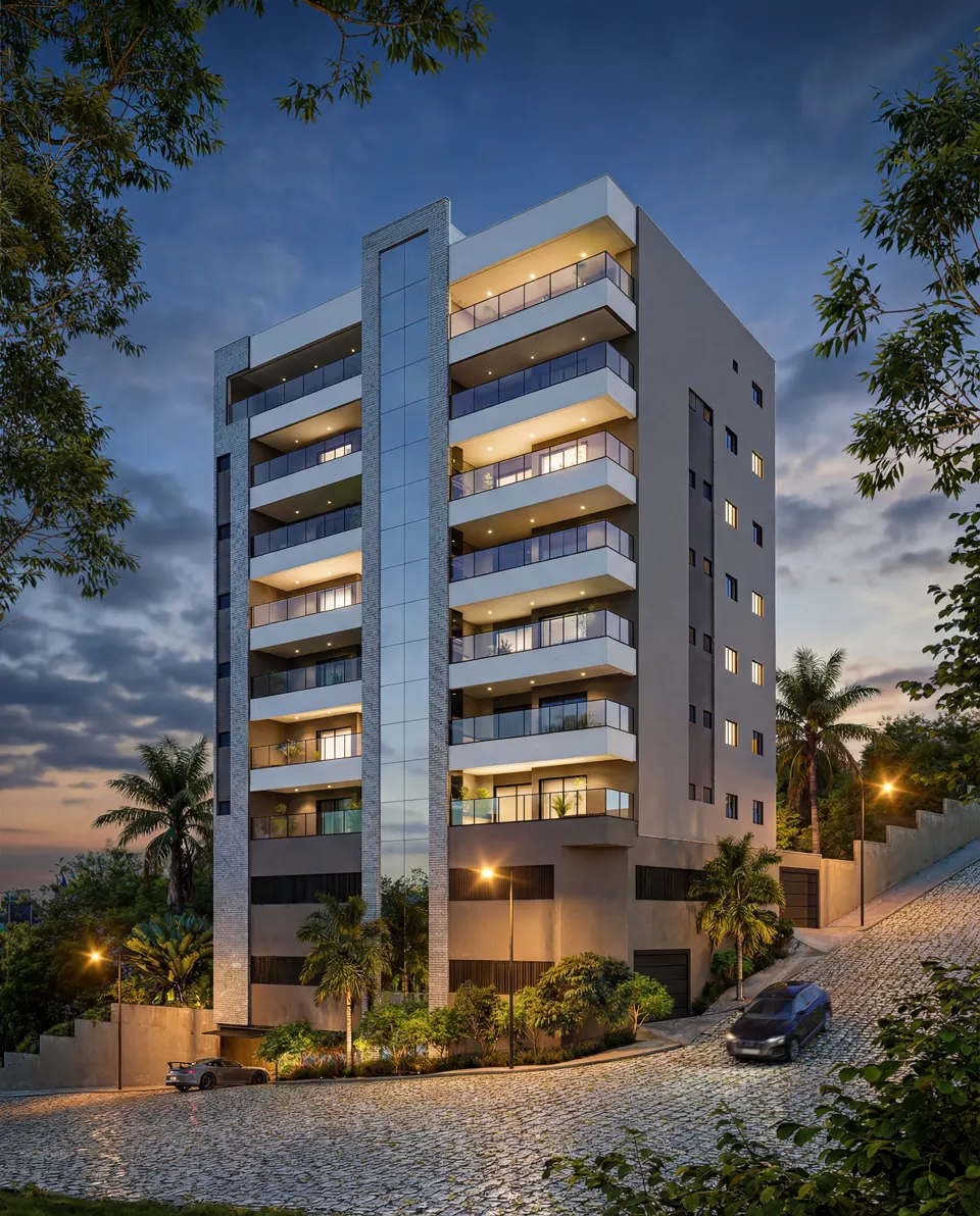 Torre ao entardecer em render 3D