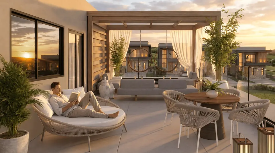 Terraço do condomínio Volare em render 3D
